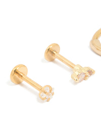 Gold Plated Surgical Steel Cubic Zirconia Flat Back Studs & Hoops 3-Pack - link has visual effect only
