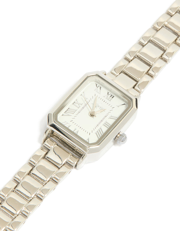 Silver Rectangle Roman Numeral Watch