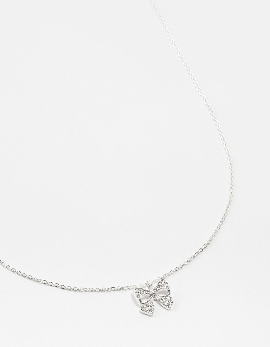 Silver Bling Bow Neckalce
