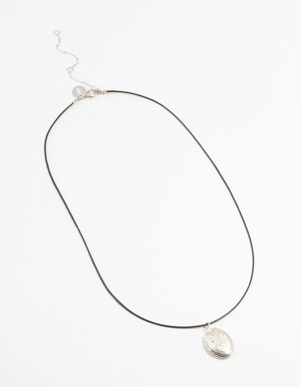 Antique Silver Locket Cord Necklace