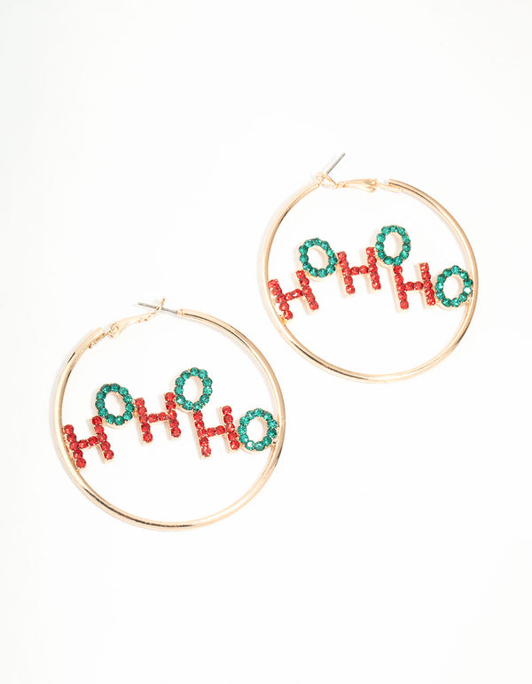 Gold Ho Ho Ho Ho Hoop Earrings