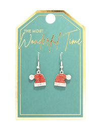 Red Diamante Santa Hat Drop Earrings - link has visual effect only