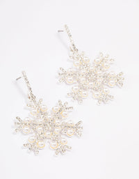 Silver Pearl & Diamante Snowflake Earrings - link has visual effect only
