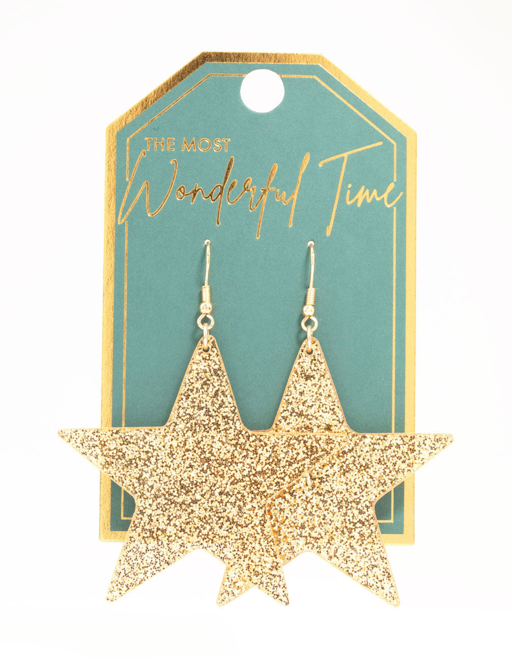 Gold Glittery Star Drop Earrings