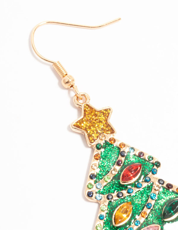 Green Enamel Tree Drop Earrings