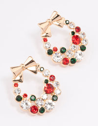 Red & Green Diamante Wreath Stud Earrings - link has visual effect only