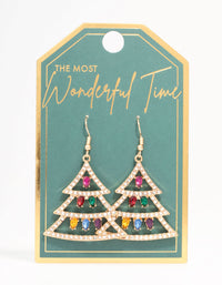 Gold Diamante Xmas Tree & Lights Drop Earrings - link has visual effect only