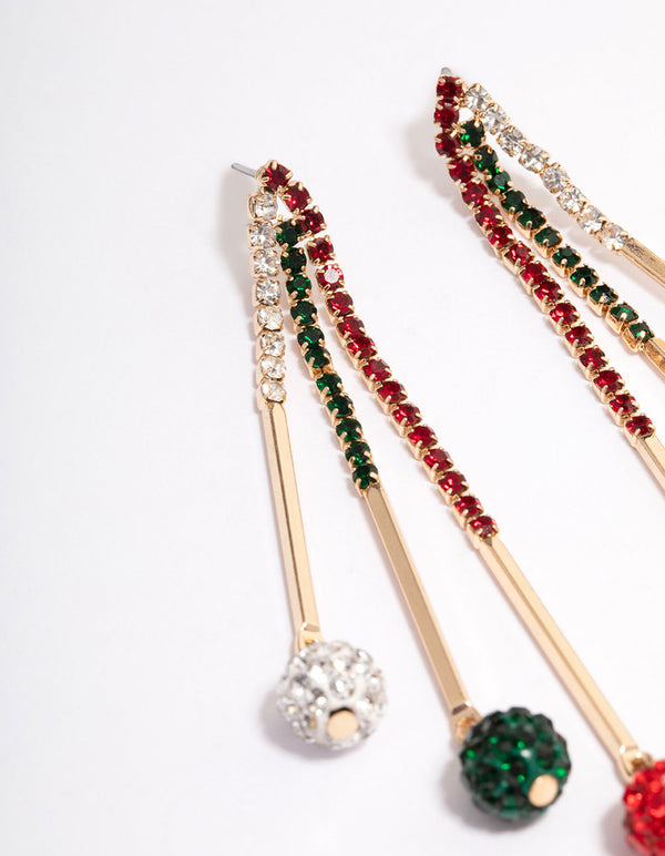 Red & Green Diamante Cup Chain Fireball Earrings
