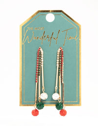 Red & Green Diamante Cup Chain Fireball Earrings - link has visual effect only