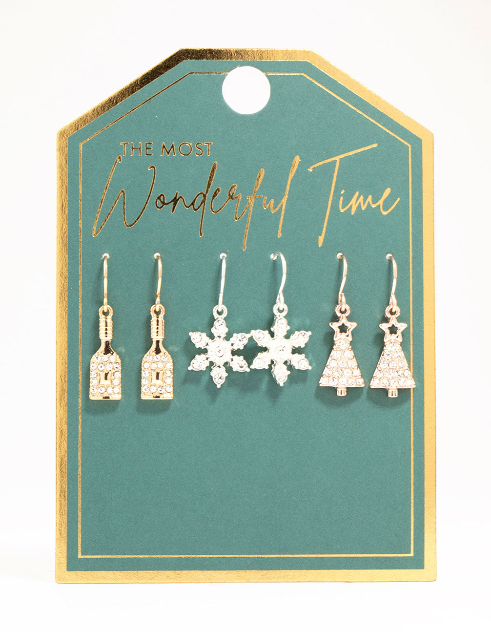 Mixed Metals Snowflake, Wine Bottle & Tree Earrings 3-Pack