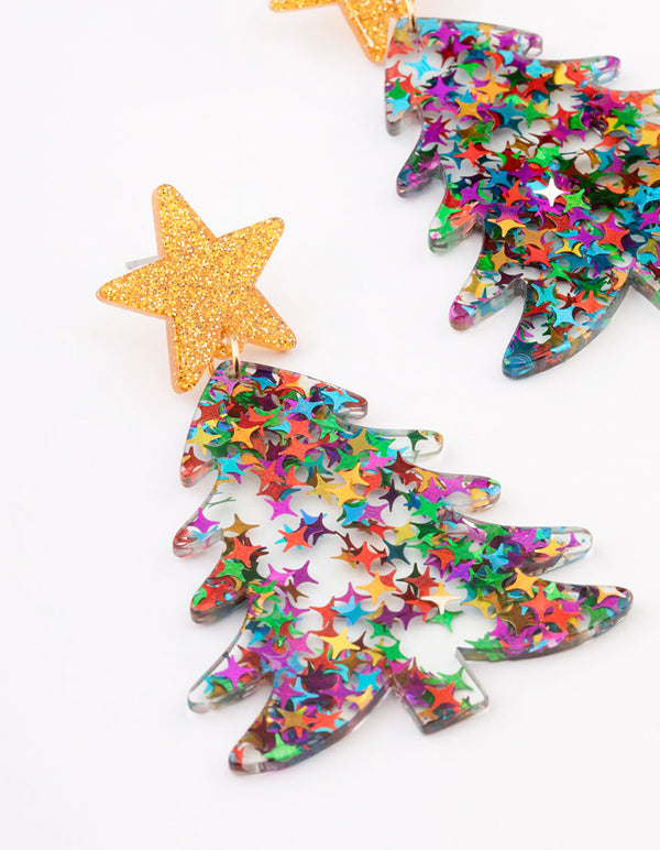 Gold Multicoloured Sequin Tree Drop Earrings
