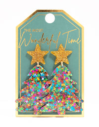 Gold Multicoloured Sequin Tree Drop Earrings - link has visual effect only