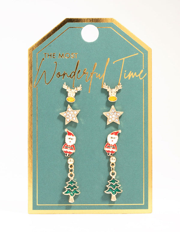 Tree & Star Stud Earrings 4-Pack