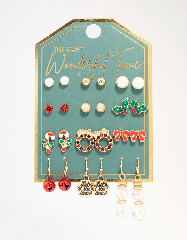 Wreath & Holly Silver Earrings 12-Pack