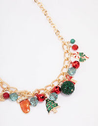Gold Tree, Bells & Beads Festive Charm Necklace - link has visual effect only