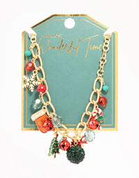 Gold Tree, Bells & Beads Festive Charm Necklace - link has visual effect only