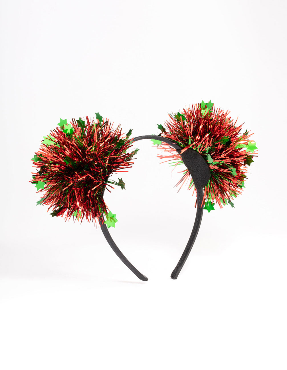 Green & Red Tinsel Pom Pom Headband