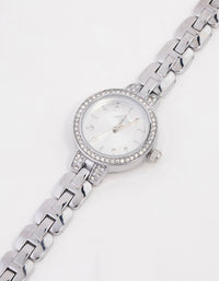Small Silver Diamante Round Strap Watch - link has visual effect only