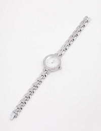 Small Silver Diamante Round Strap Watch - link has visual effect only