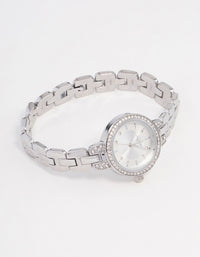 Small Silver Diamante Round Strap Watch - link has visual effect only