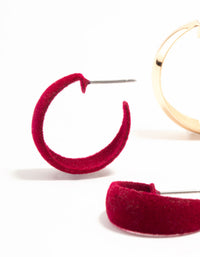 Red Velvet Fabric & Gold Earrings 3-Pack - link has visual effect only