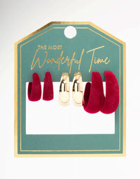 Red Velvet Fabric & Gold Earrings 3-Pack - link has visual effect only