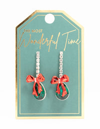 Green Diamante & Red Bow Silver Drop Earrings - link has visual effect only