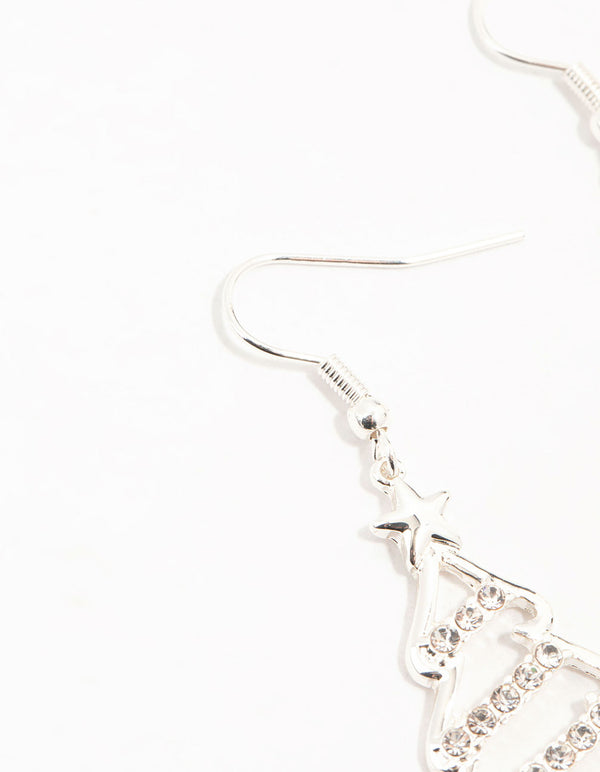 Silver Diamante Tree Outline Drop Earrings