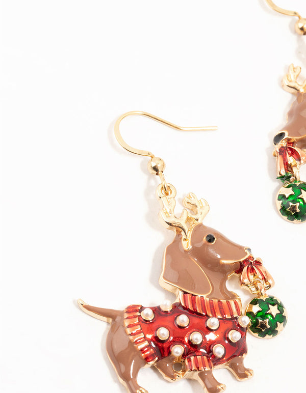 Gold Sausage Dog Drop Earrings