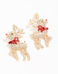 Gold Diamante Red Nosed Reindeer Earrings - link has visual effect only