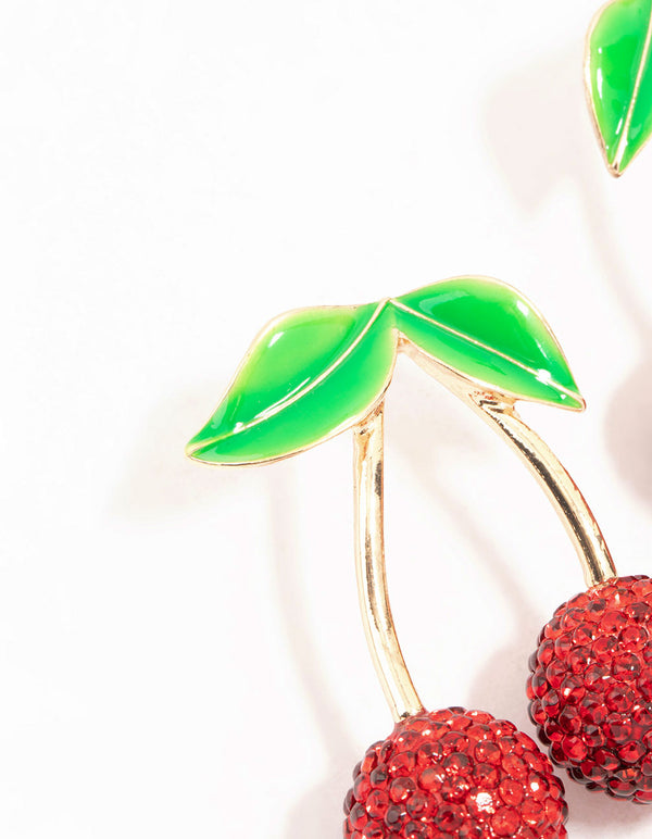 Red Diamante Cherry Drop Earrings