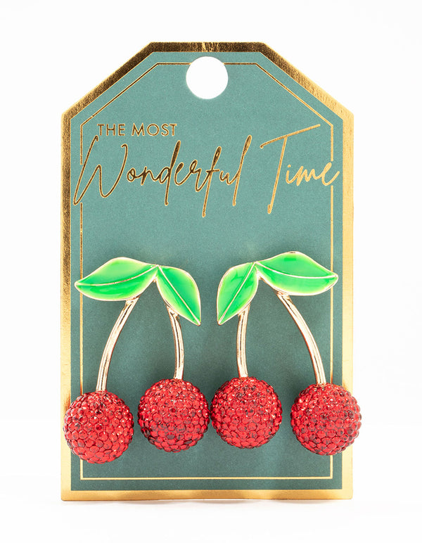 Red Diamante Cherry Drop Earrings