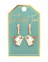 Gold Diamante Santa Letter Drop Earrings - link has visual effect only