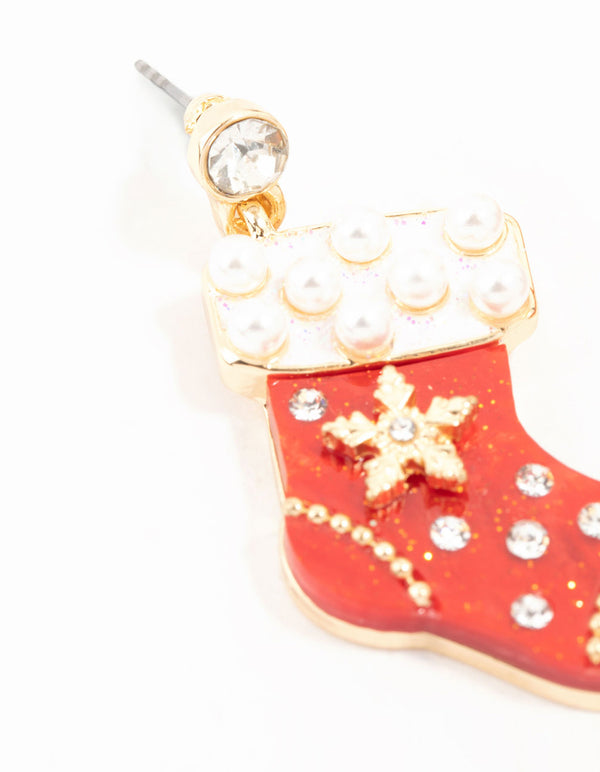Red Acrylic Stocking Drop Earrings