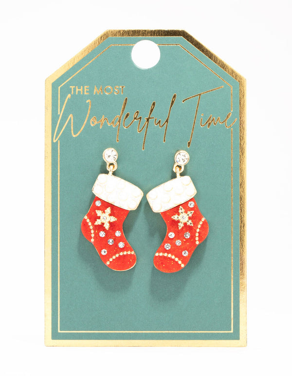 Red Acrylic Stocking Drop Earrings