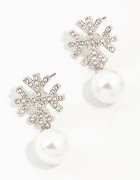 Silver Diamante Pearl & Snowflake Drop Earrings - link has visual effect only