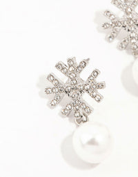 Silver Diamante Pearl & Snowflake Drop Earrings - link has visual effect only