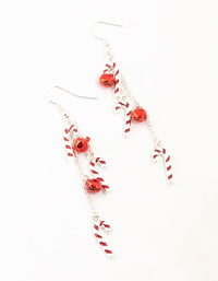 Silver Candy Canes & Bells Drop Earrings - link has visual effect only