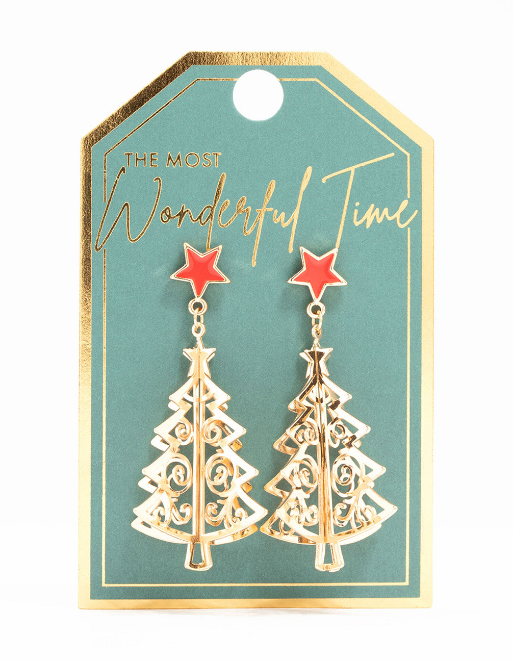 Gold Tree With Red Star Drop Earrings