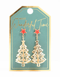 Gold Tree With Red Star Drop Earrings - link has visual effect only