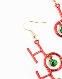 Red Coated Metal Ho Ho Ho Bell  Drop Earrings - link has visual effect only