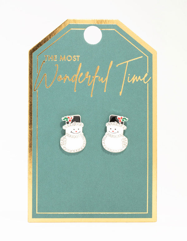 Diamante Snowman Silver Earrings