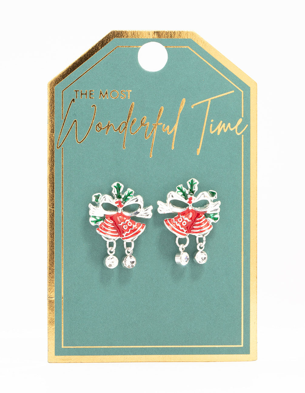 Red & Green Diamante Bells Silver Stud Earrings