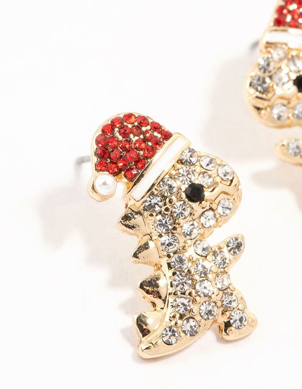 Gold Diamante Dinosaurs Mini Stud Earrings
