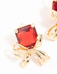 Red Stone & Gold Bow Stud Earrings - link has visual effect only