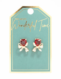 Red Stone & Gold Bow Stud Earrings - link has visual effect only