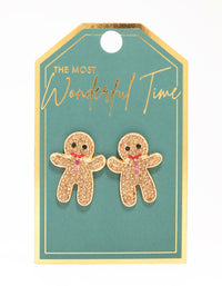 Gold Diamante Gingerbread Man Stud Earrings - link has visual effect only