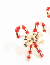 Gold Double Candy Cane & Bow Earrings - link has visual effect only