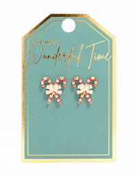 Gold Double Candy Cane & Bow Earrings - link has visual effect only