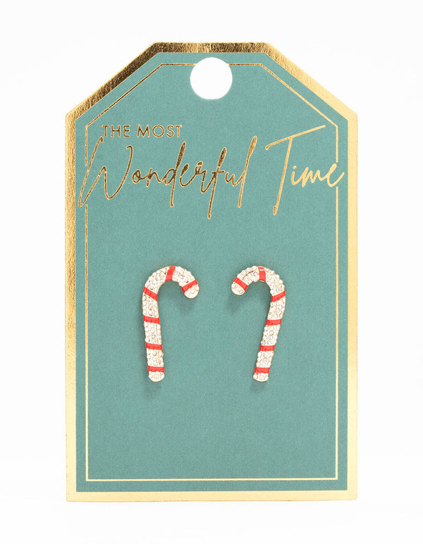 Gold Diamante Candy Cane Earrings